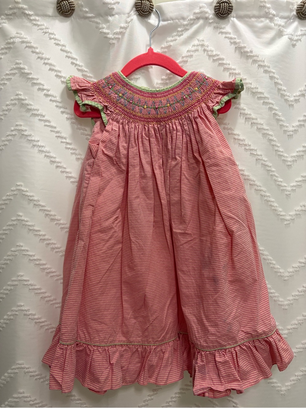 Petit Ami Pink Gingham Smocked Ruffle Dress